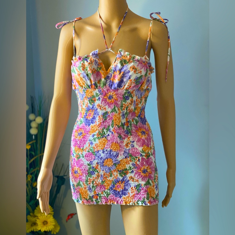 Cellecci Pink floral mini dress size S